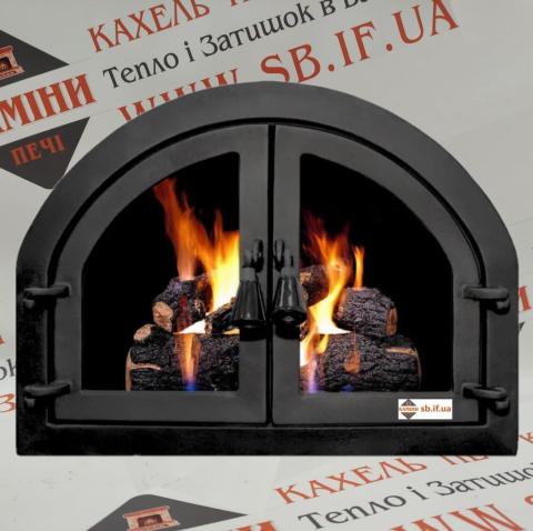Дверцята чавунні для каміна з вогнетривким склом Iron Fire Дверцята топкові чавунні Sabina 550х410 мм, КАХЕЛЬ. ПЕЧІ. КАМІНИ, м.Івано-Франківськ